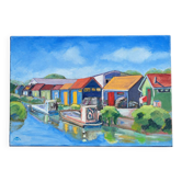 Tableau signé Esther Durand – Cabanes colorées au bord de l’eau – Huile sur