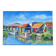 Painting signed by Esther Durand – Colourful huts by the water – Oil on