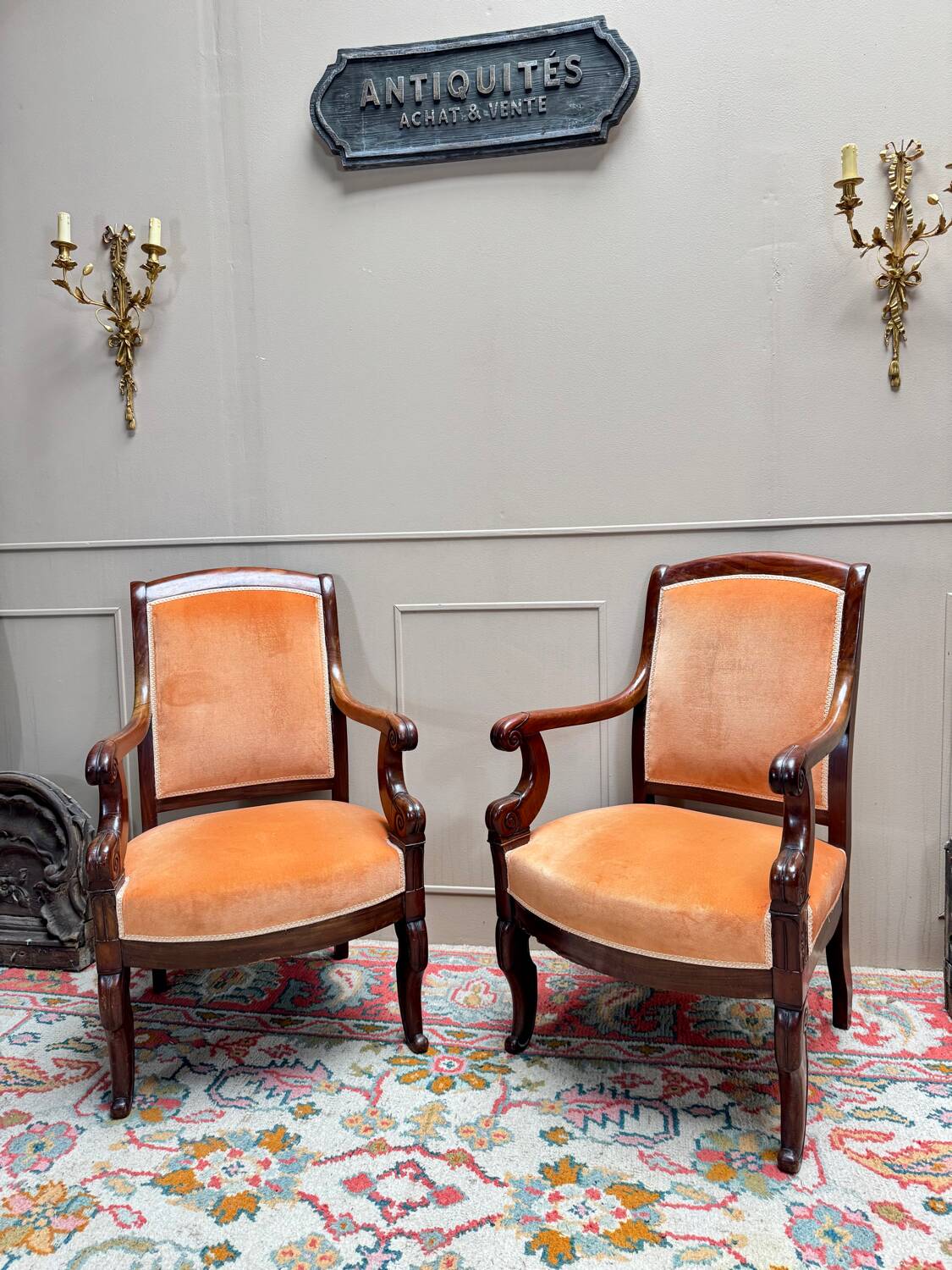 Pair of Solid Mahogany Armchairs from the 19th Century Restoration Period
