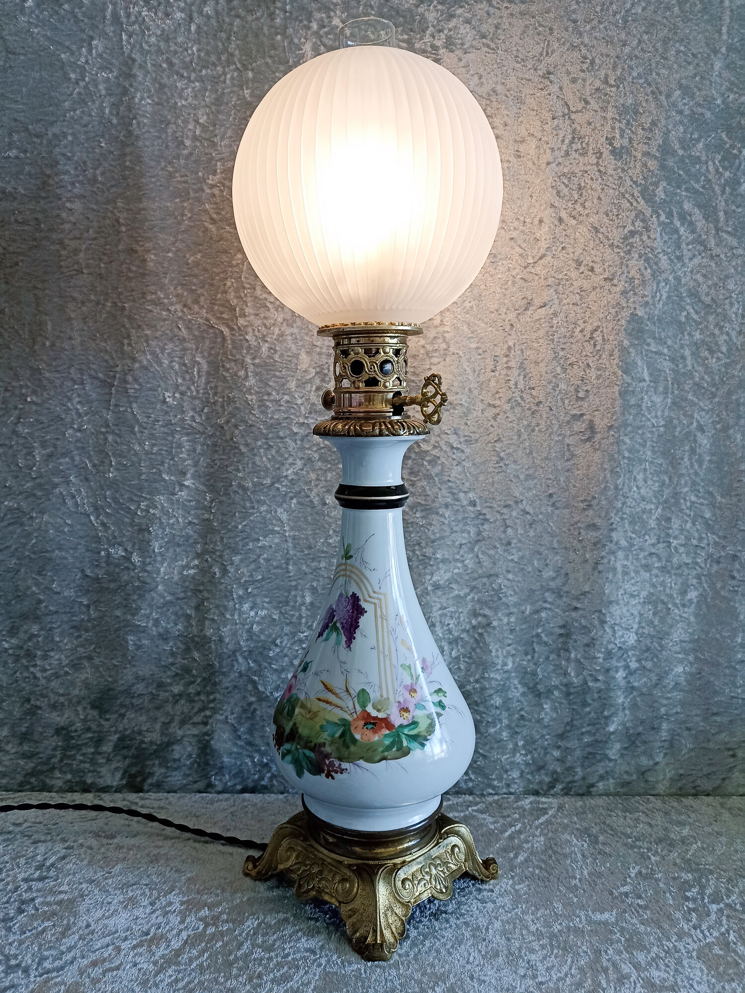 Old electrified porcelain oil lamp