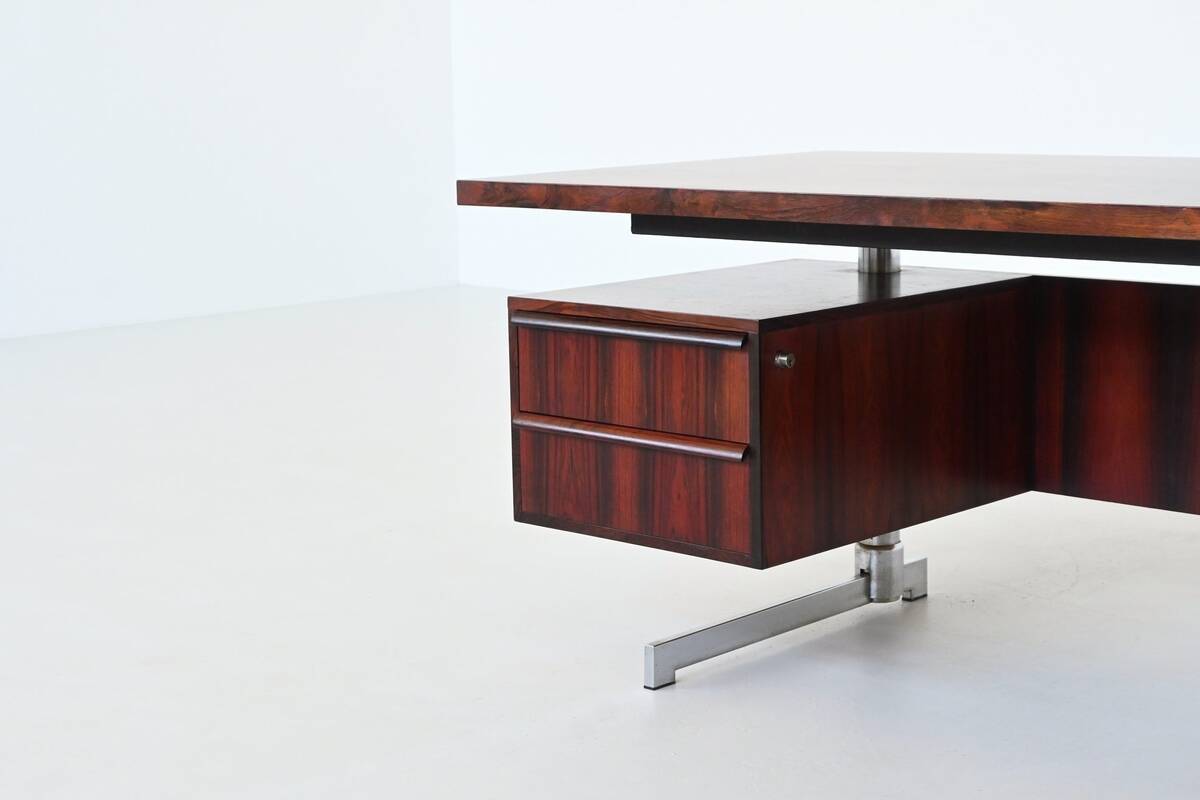 Danish floating writing desk in rosewood and chrome Denmark 1960
