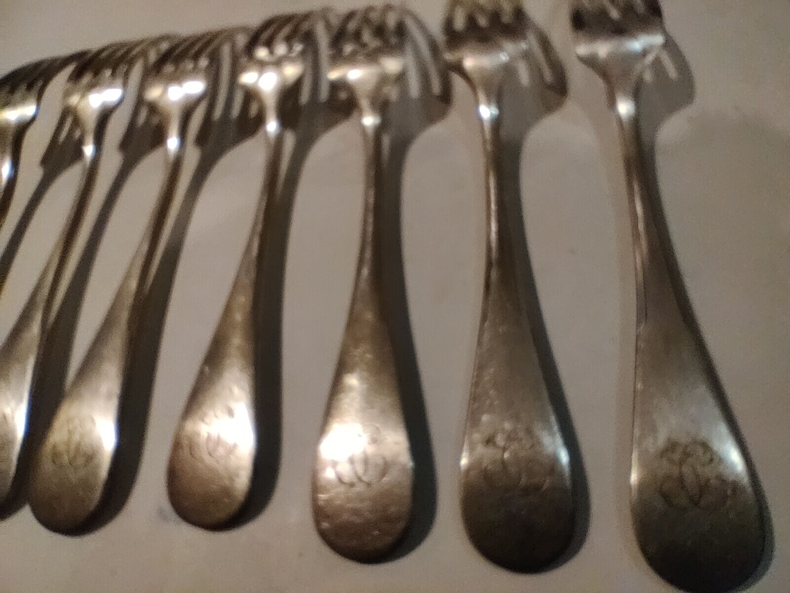 7 forks silver plated baguette christofle monogram J C before 1930