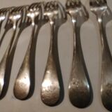 7 forks silver plated baguette christofle monogram J C before 1930