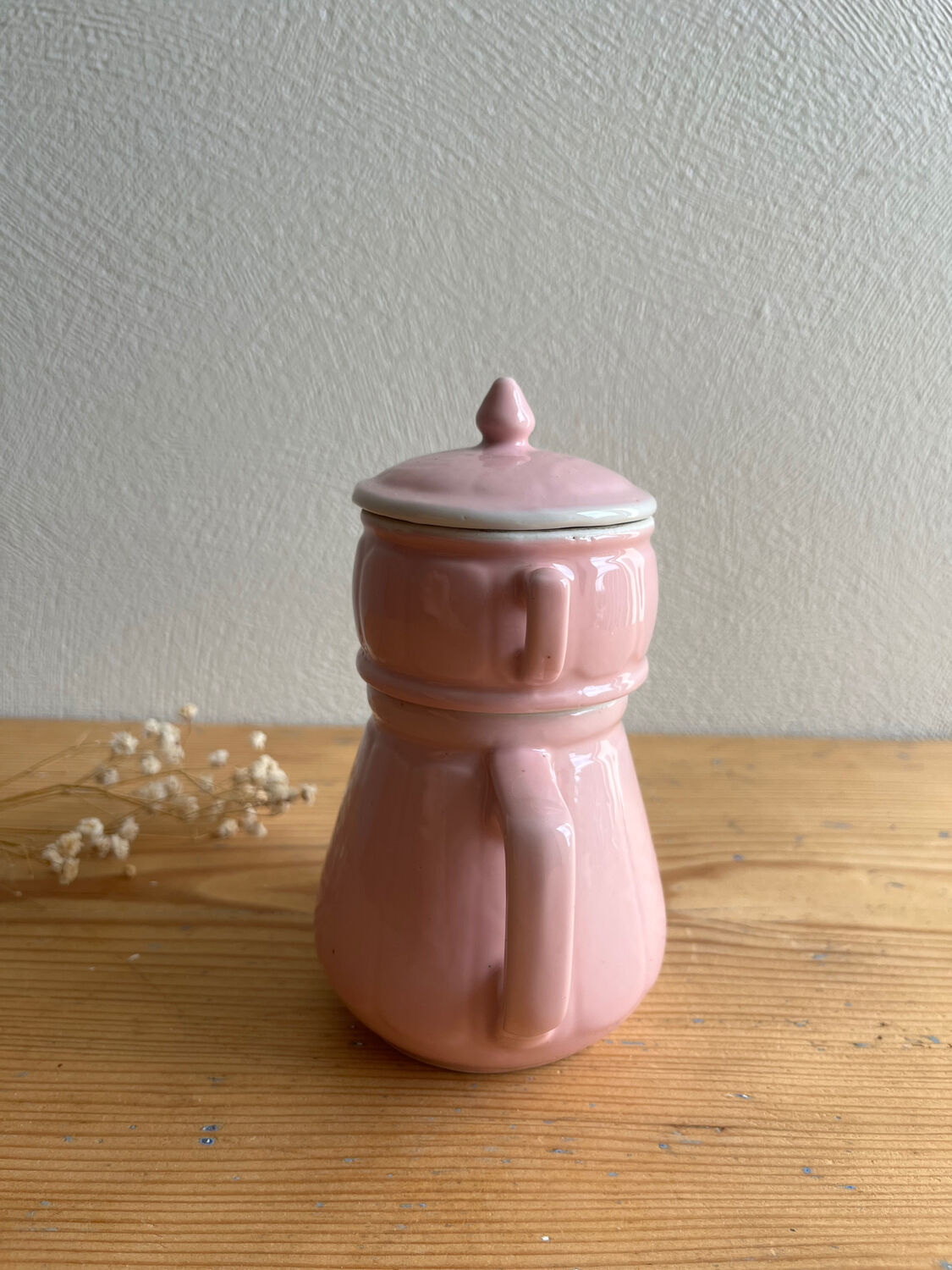 Old pink earthenware coffee pot Esprit Digoin Sarreguemines