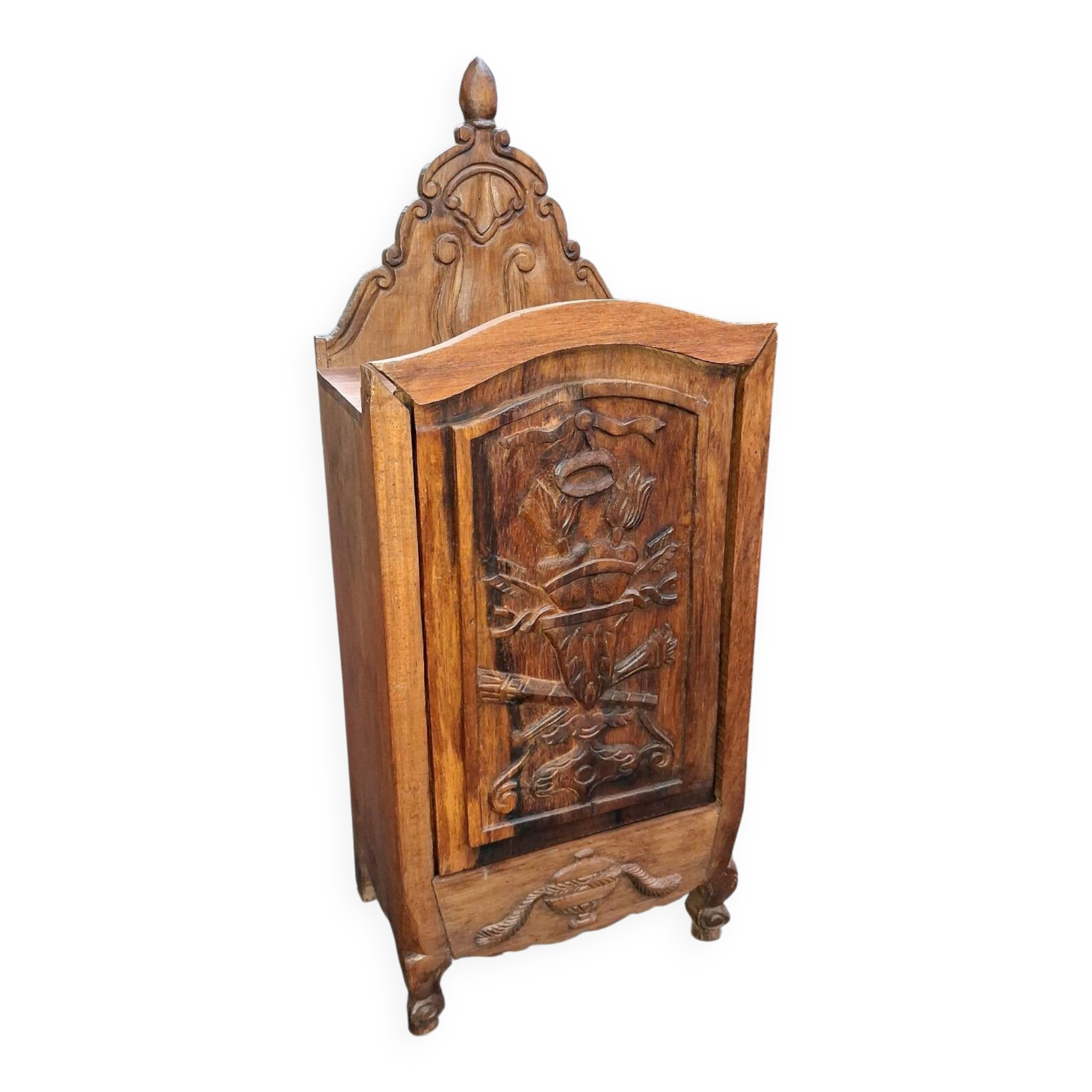 Small bar cabinet, carved wood, Alpine folk art
