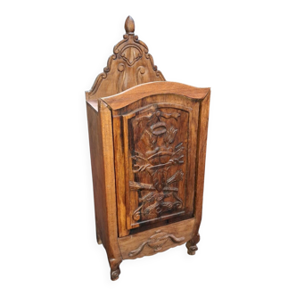 Small bar cabinet, carved wood, Alpine folk art