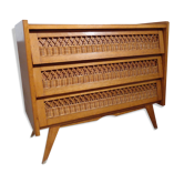 Commode vintage bois et rotin des années 50