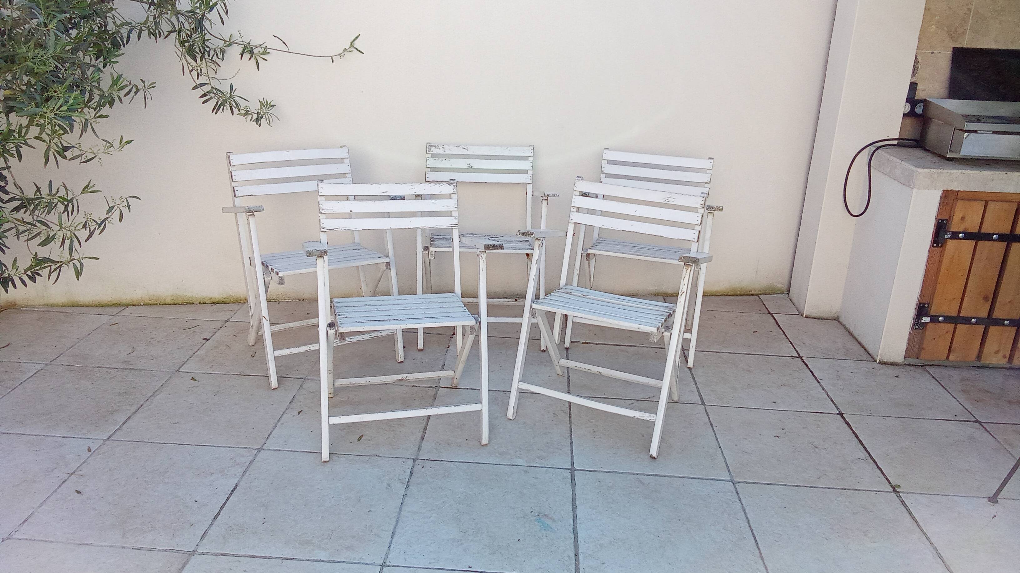 5 vintage wooden garden armchairs gleizes