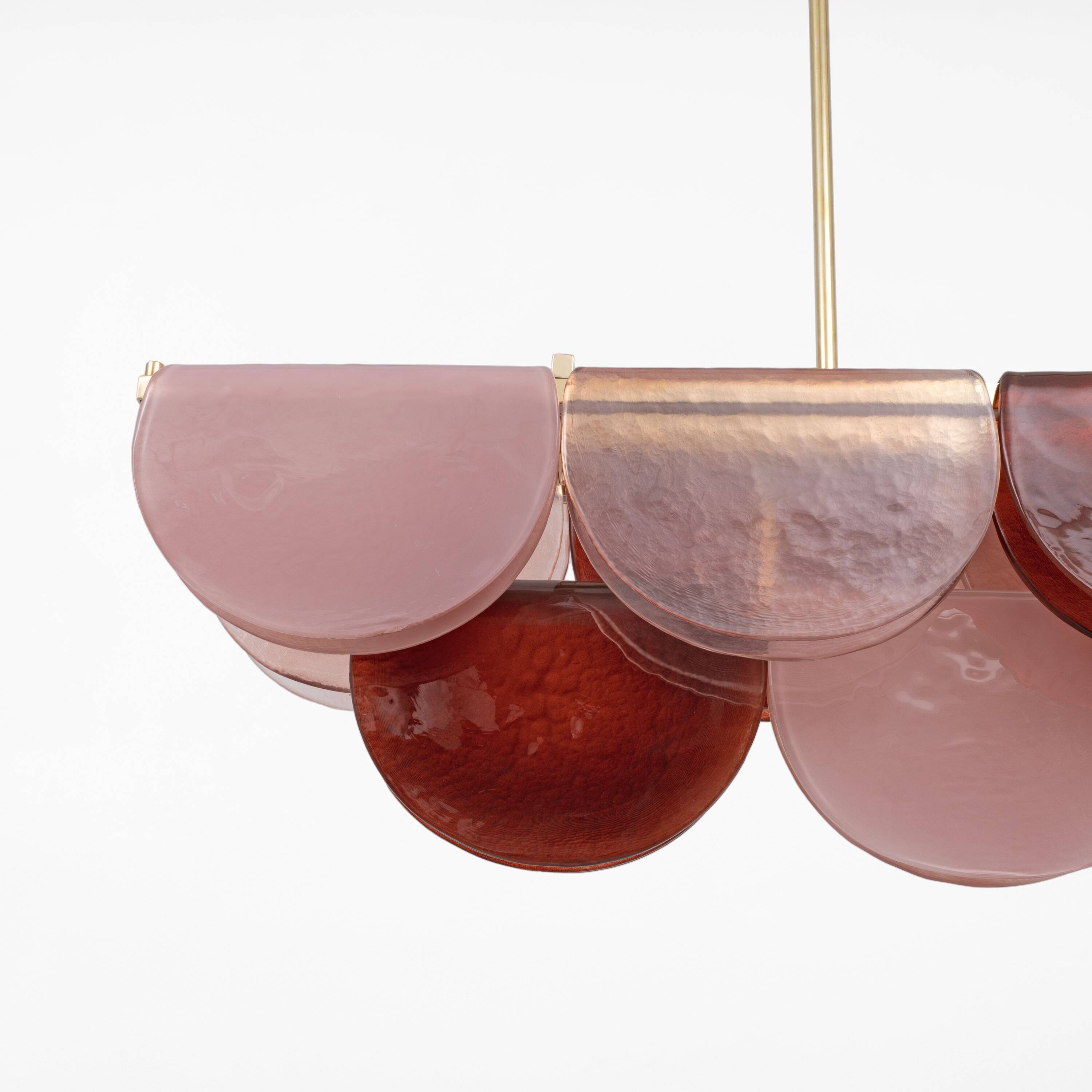 Italian Murano Glass and Brass Modular Linear Chandelier in Pink and Red