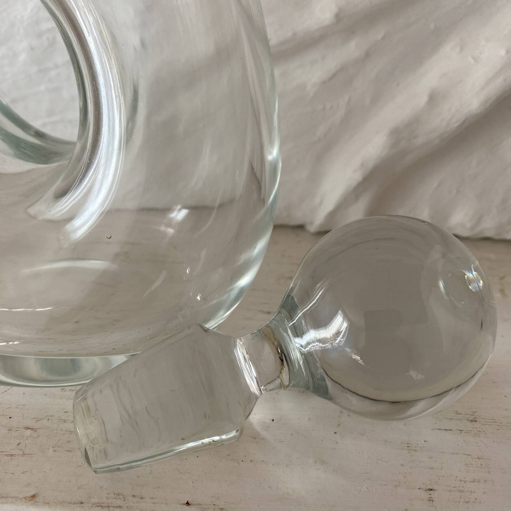 Large Dansk glass carafe, vintage Scandinavian design, ball stopper.