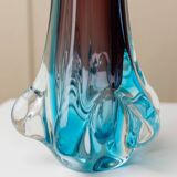 Fratelli Toso Murano Vase in Turquoise and Aubergine Glass XL Mid-Century Italian Art Vase, 1950s