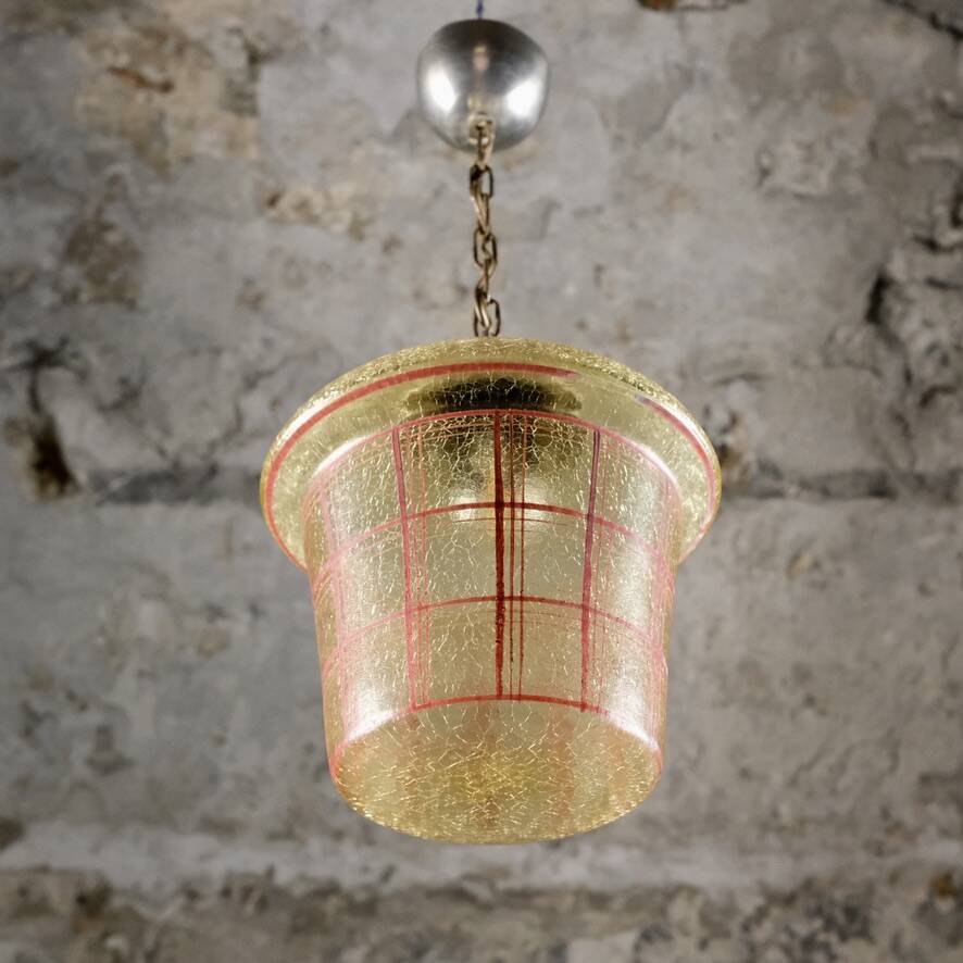 Mid-century crackle glass lantern with checkered pattern, France