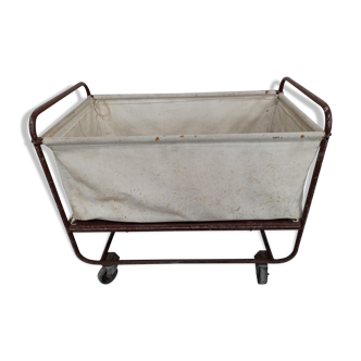 Old laundry cart linen lingerie iron wood fabric