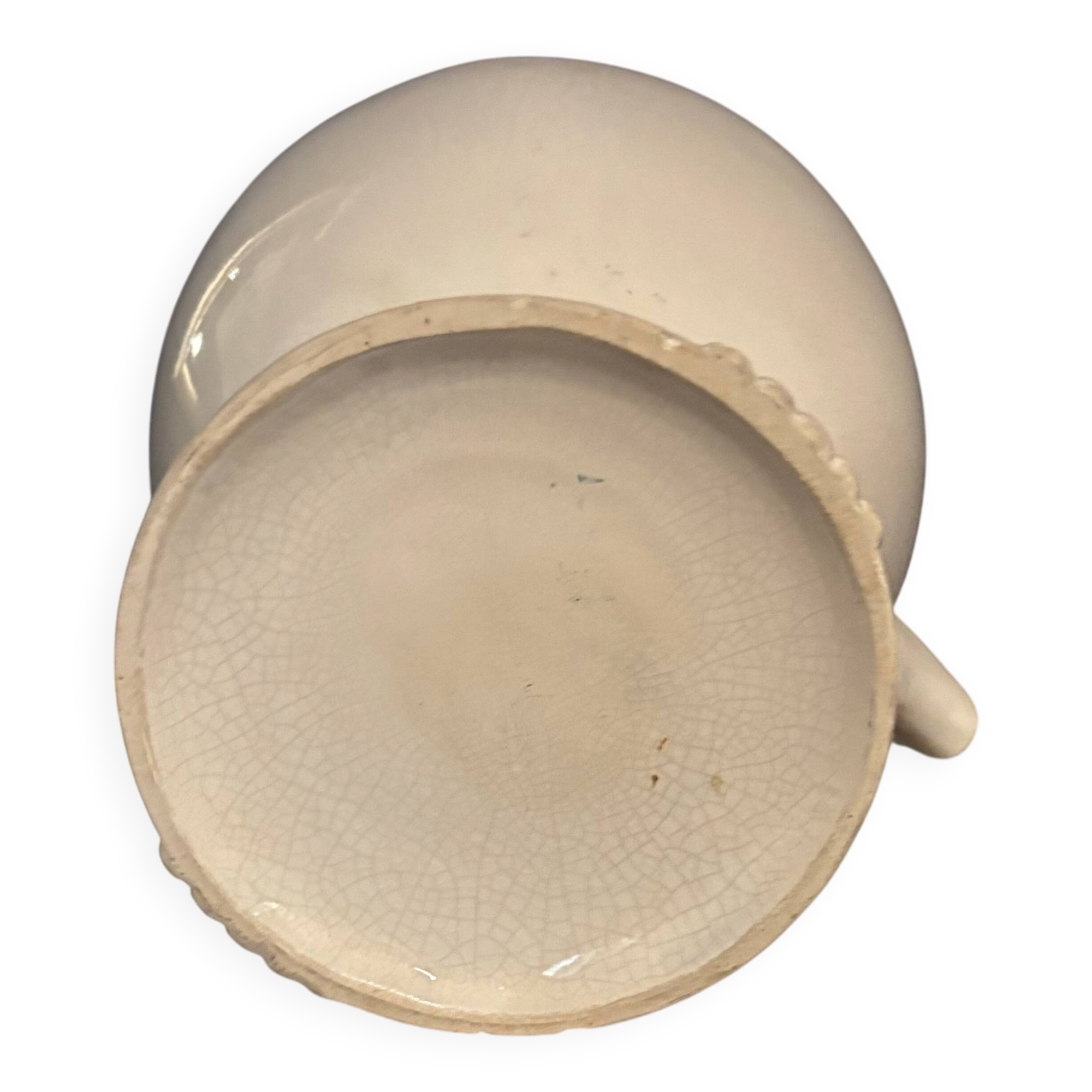 Large white faience jug with a satyr head spout, 19th century.