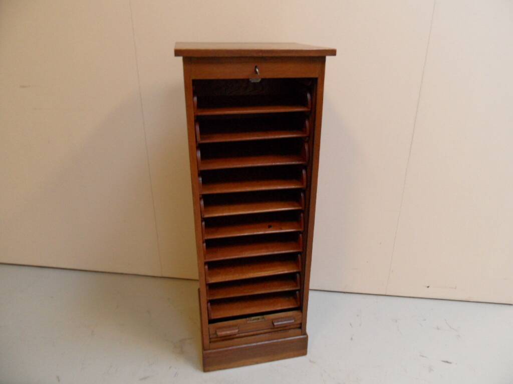 Antique oak filing cabinet with roller shutter