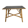 Table basse recangulaire en rotin, revêtement plastique, vintage des années 60 - rattan rectangular table