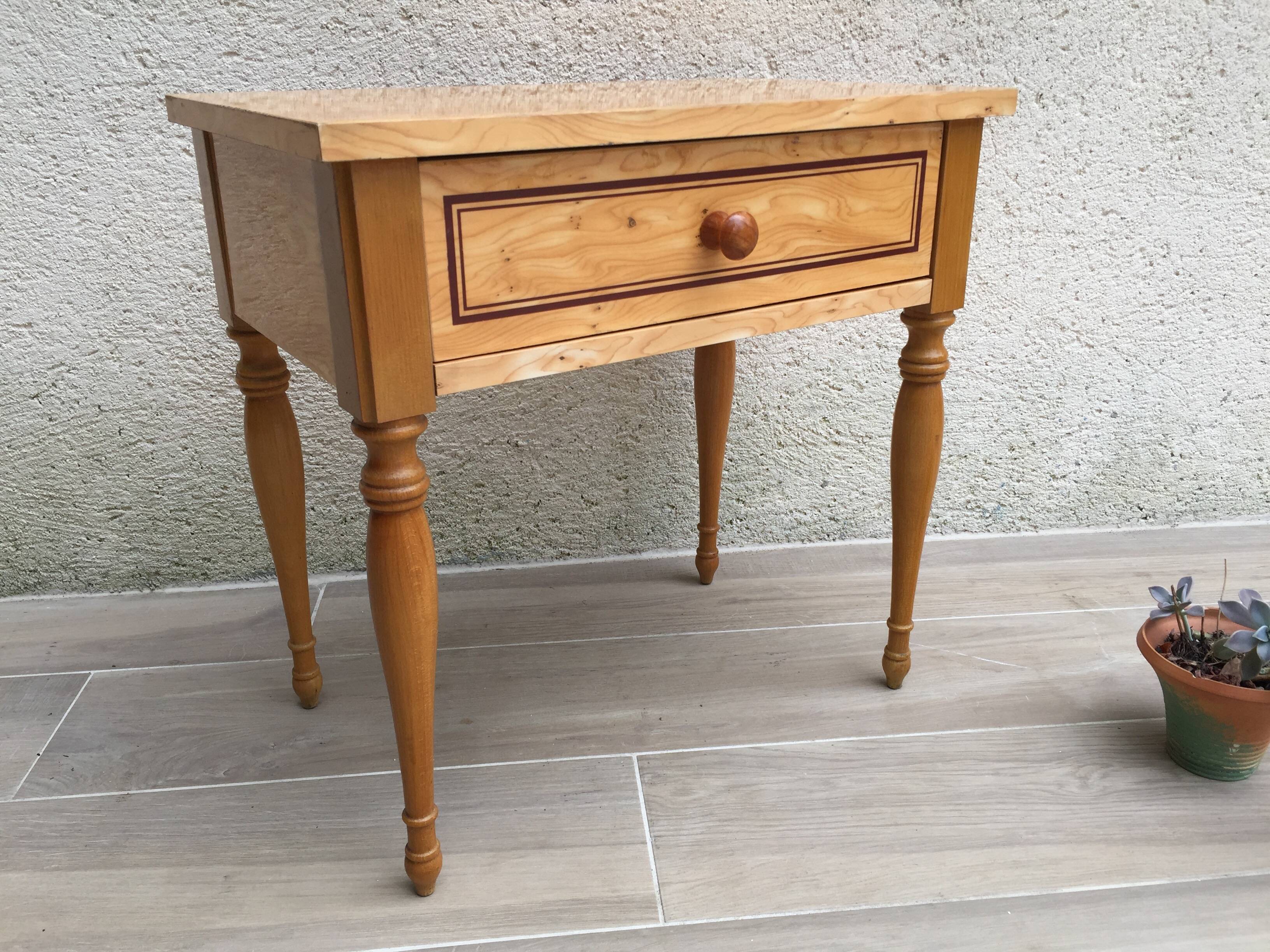 Formica and vintage wood bedside table