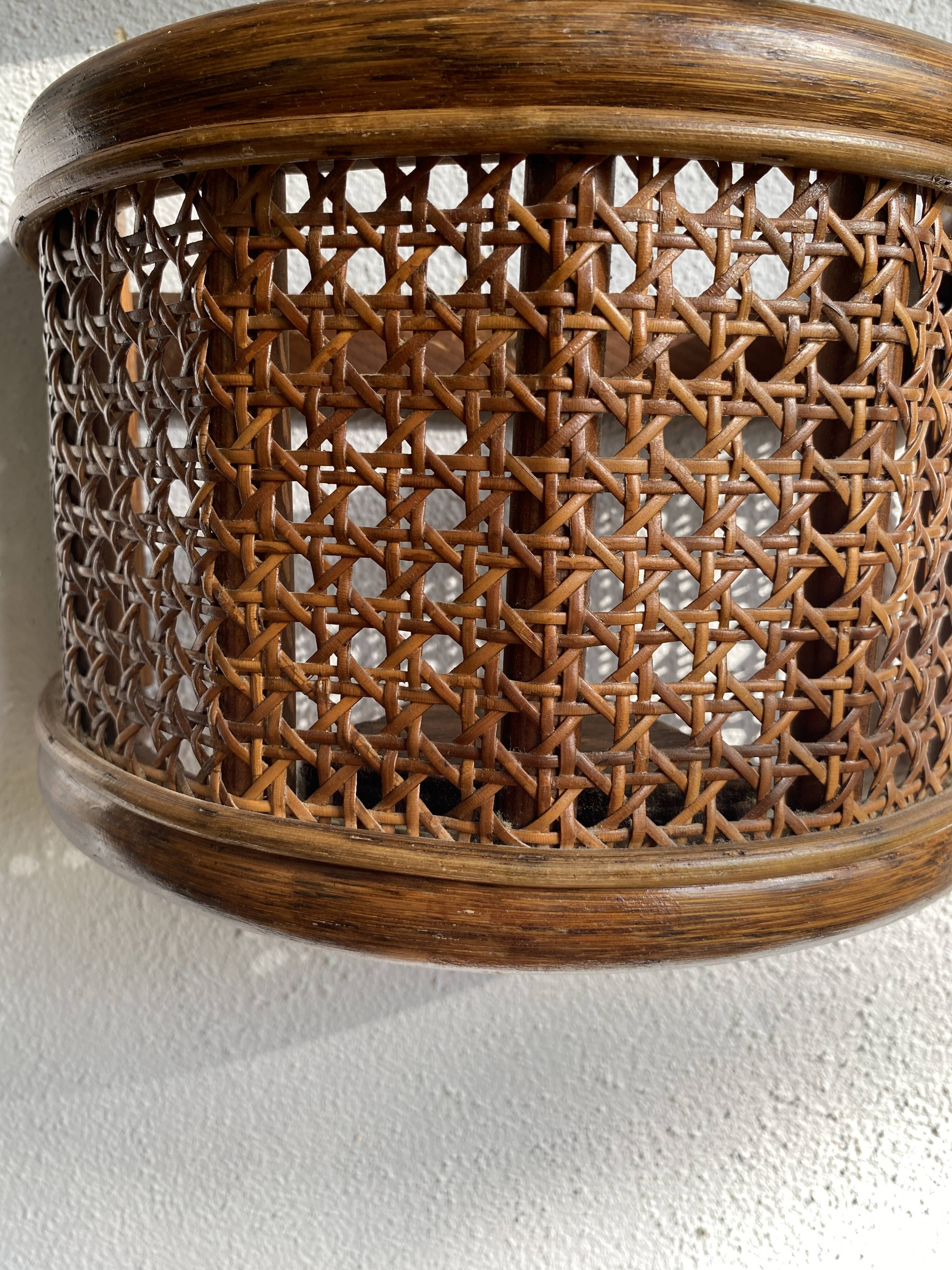 Duo wall lights, 3 M fabric cable, rattan and cane, 70s