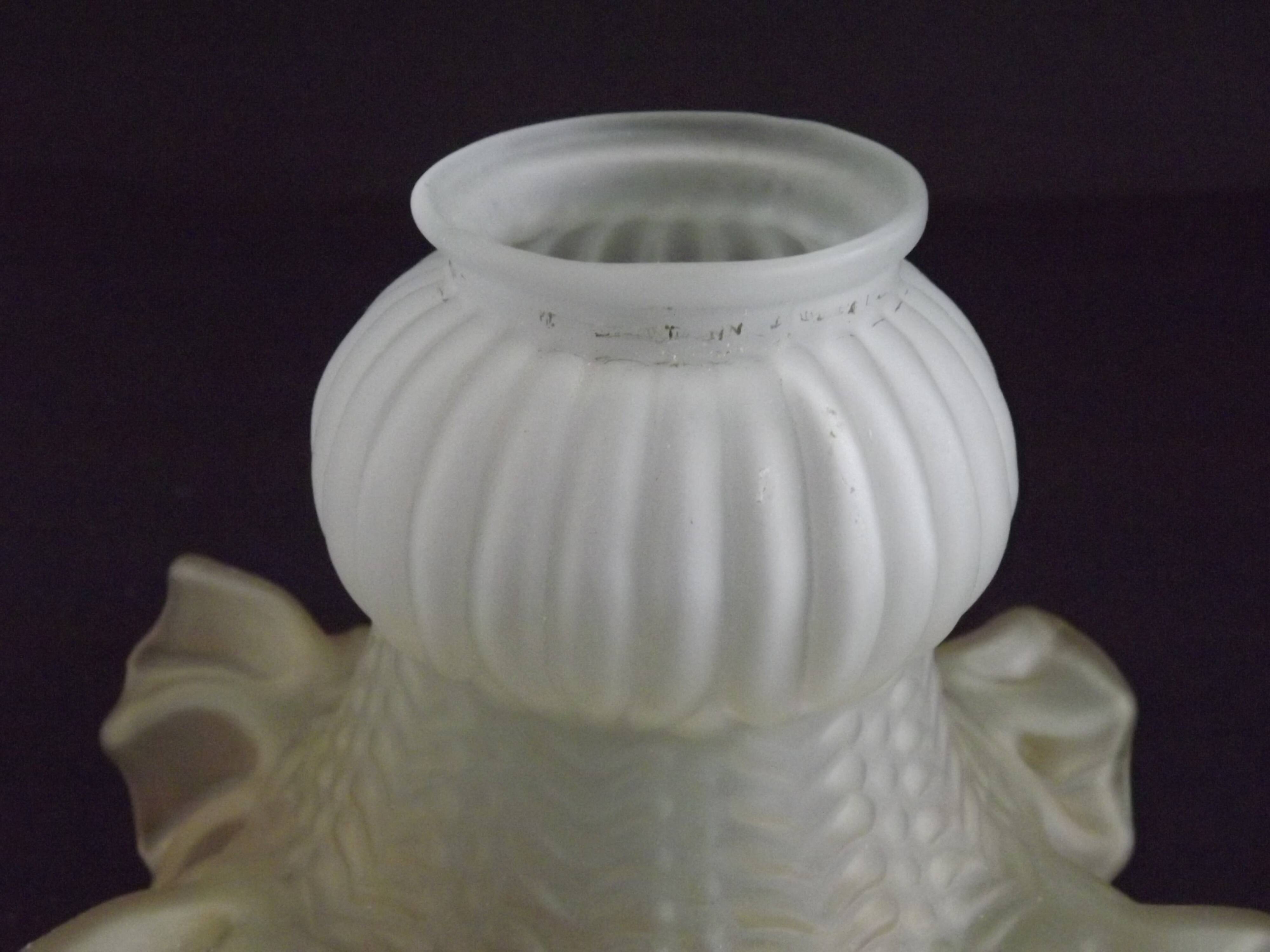 Vintage French Opaque White Glass Replacement Shade with Frilled Amber Edge