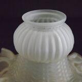 Vintage French Opaque White Glass Replacement Shade with Frilled Amber Edge