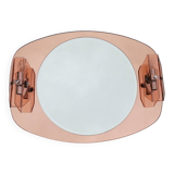 Designer mirror with its Italian pink glass sconces Veca vintage 1970.