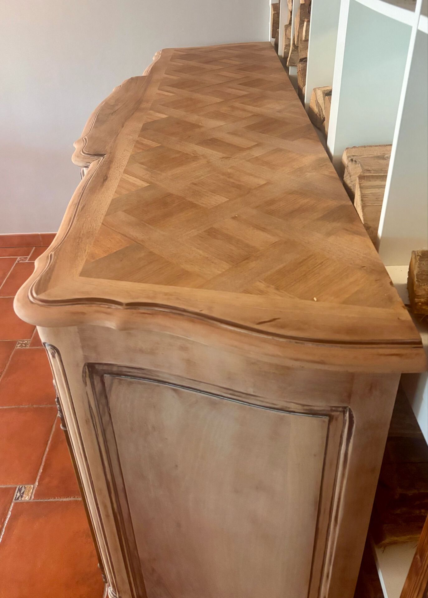 Antique grand buffet in solid oak – Louis XV style – Bleached wood –