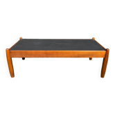 Solid oak and slate coffee table from the 50s-60s