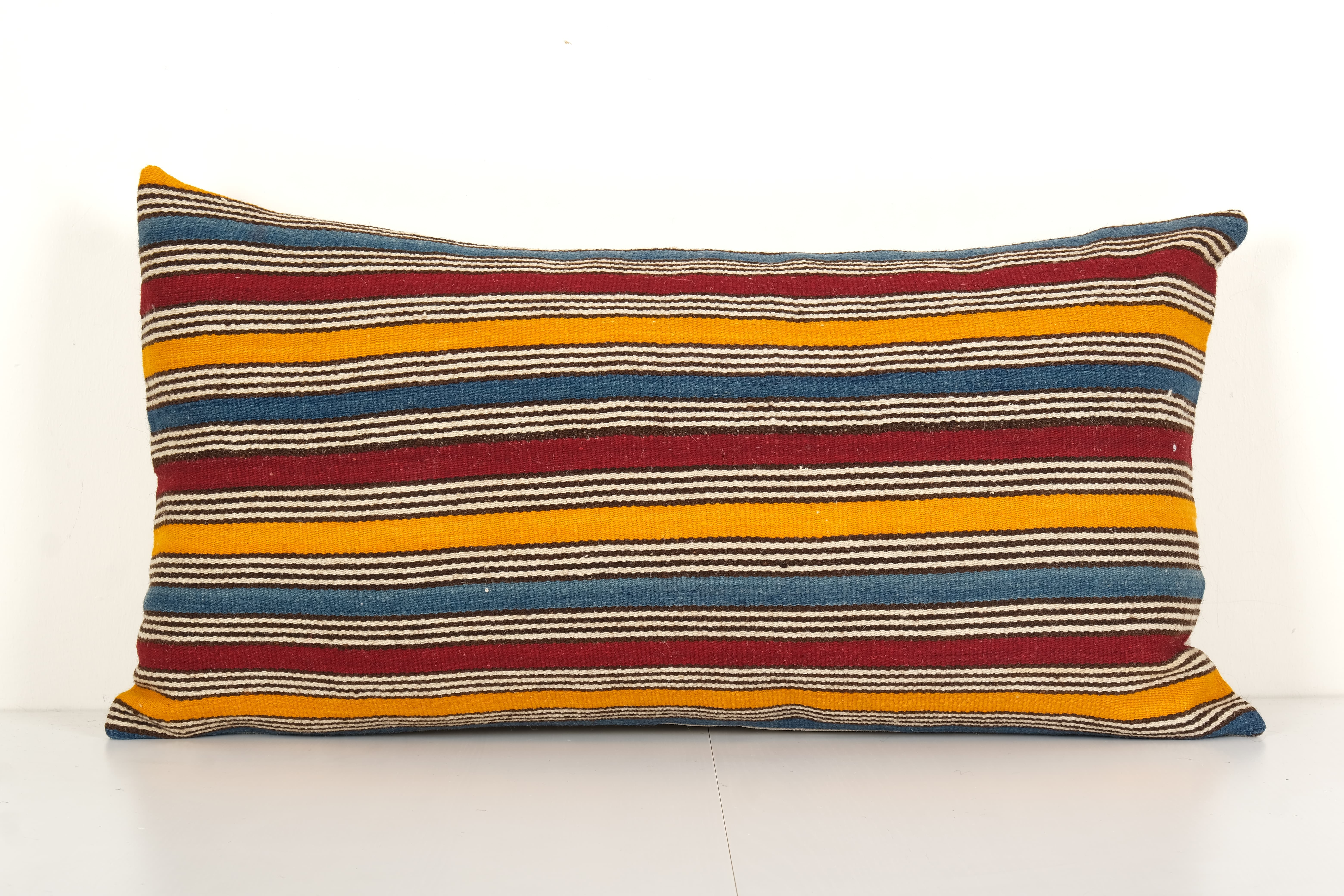 Queen boho woven bedding kilim pillow cover, oversize striped turkish lumbar cushion with anatolian