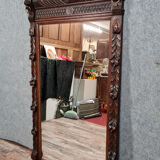 Renaissance mirror in solid oak with brown patina circa 1850, 165x97 cm