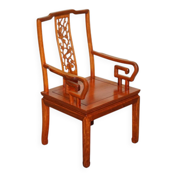 Fauteuil Oriental Vintage en Teck Sculpté, Chine