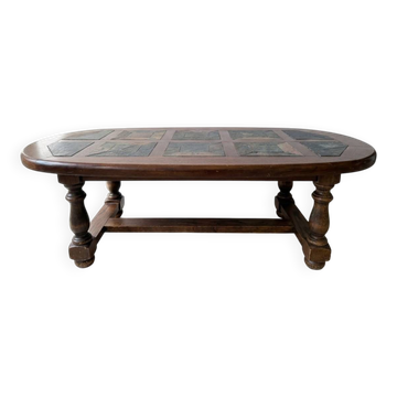 Raw wood and natural stone coffee table