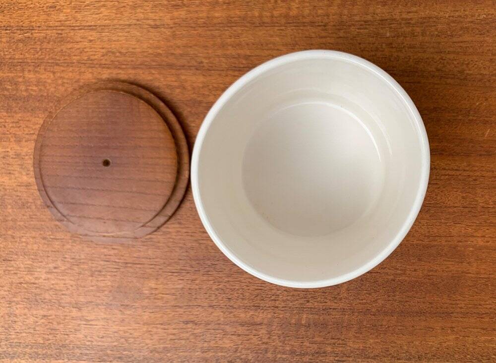 German ceramic box or mid-century biscuit jar with a teak lid by SMF Schramberg Keramik, 1960s