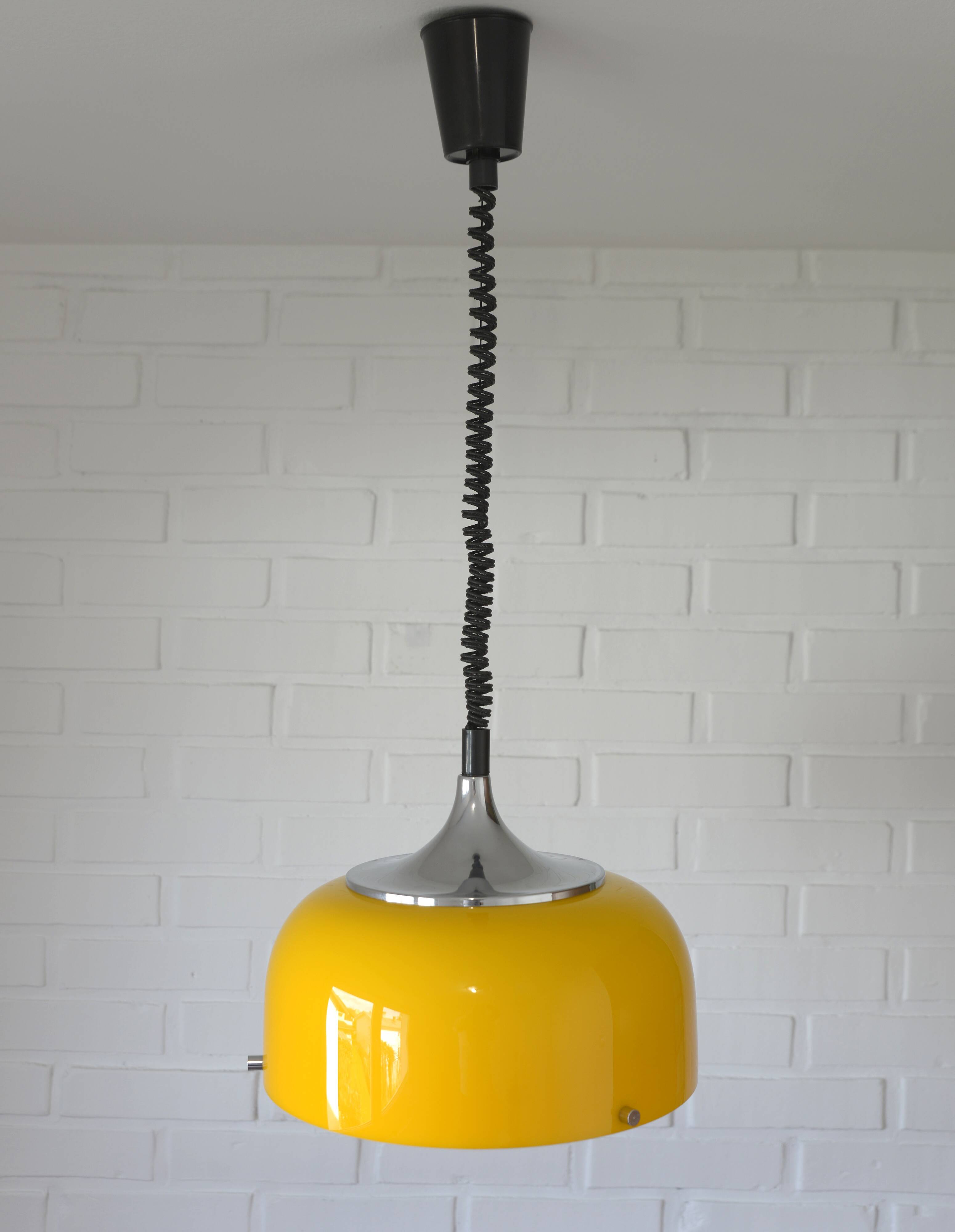 Vintage Meblo Harvey Guzzini Pendant Light MCM Yellow Plastic Hanging Lamp