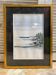 Old ink painting seaside view signed + golden wood frame