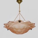 Antique Art Deco star-shaped pendant light with one burner, made of pâte de verre.