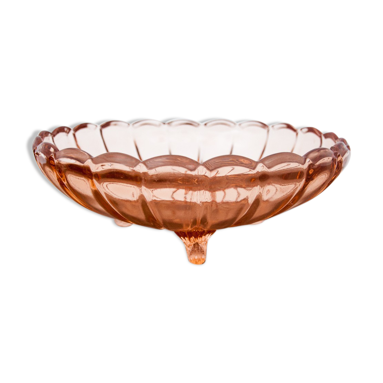 Salmon colored bowl on legs, Ząbkowice, Poland, 1930s