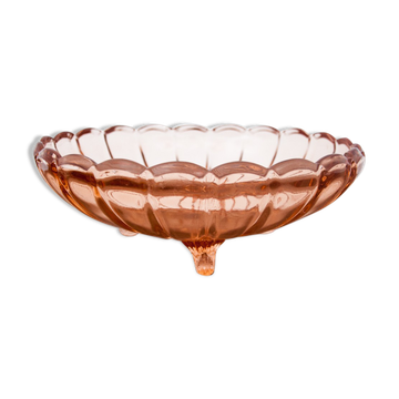 Salmon colored bowl on legs, Ząbkowice, Poland, 1930s