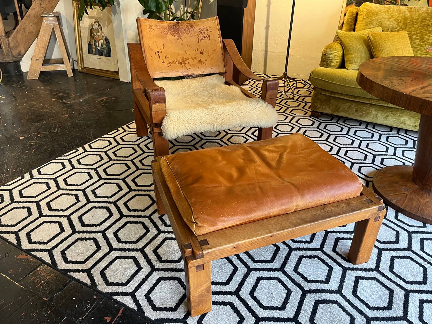 Pair of armchairs and a footrest Pierre Chapo 1960