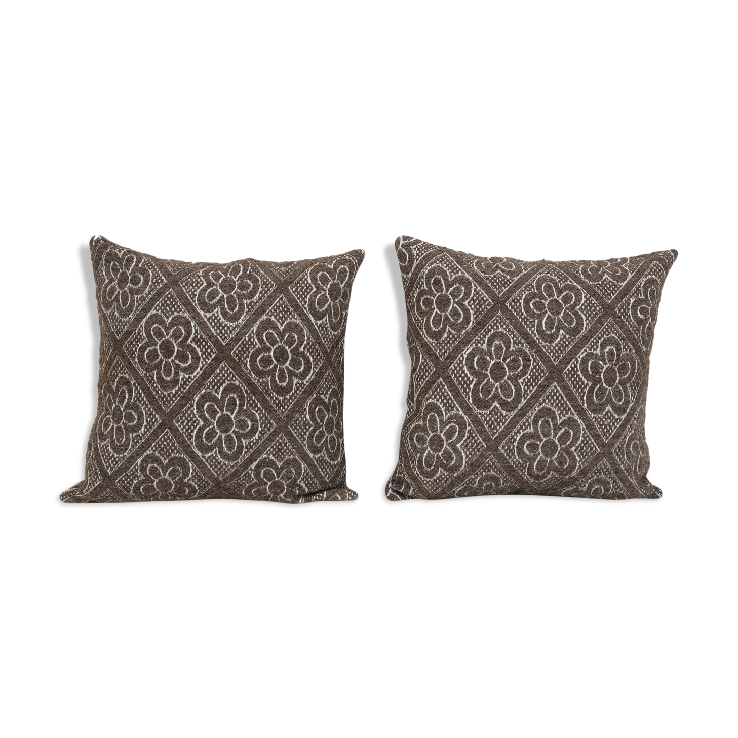 Vintage turkish handmade large cushion, pair flat-weave kilim rug pillow, set of two vintage wool