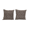 Vintage turkish handmade large cushion, pair flat-weave kilim rug pillow, set of two vintage wool