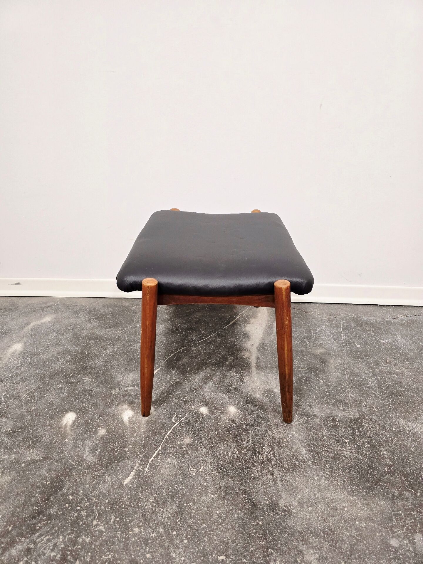 Danish - Style Stool with Faux Leather – 1970s