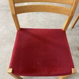Set of 3 Moller 401 chairs oak red fabric Denmark 1970s