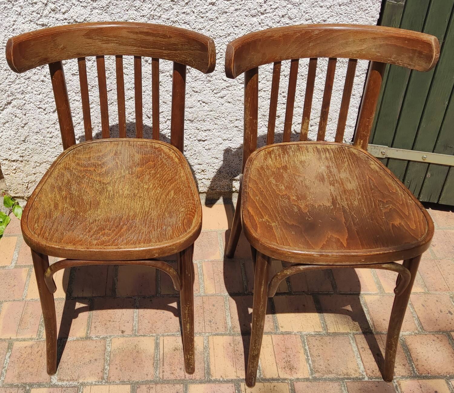 Set of 2 vintage wooden bistro chairs