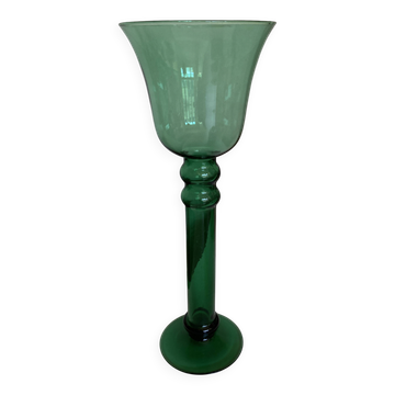 Bougeoir tulipe XXL en verre soufflé vert 1960