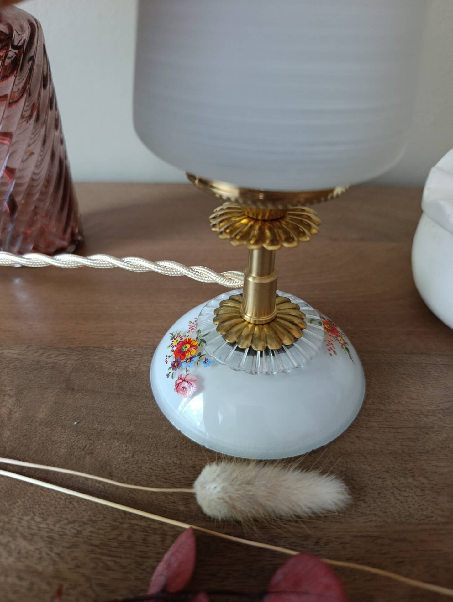 upcycled table lamp | white glass, vintage charm