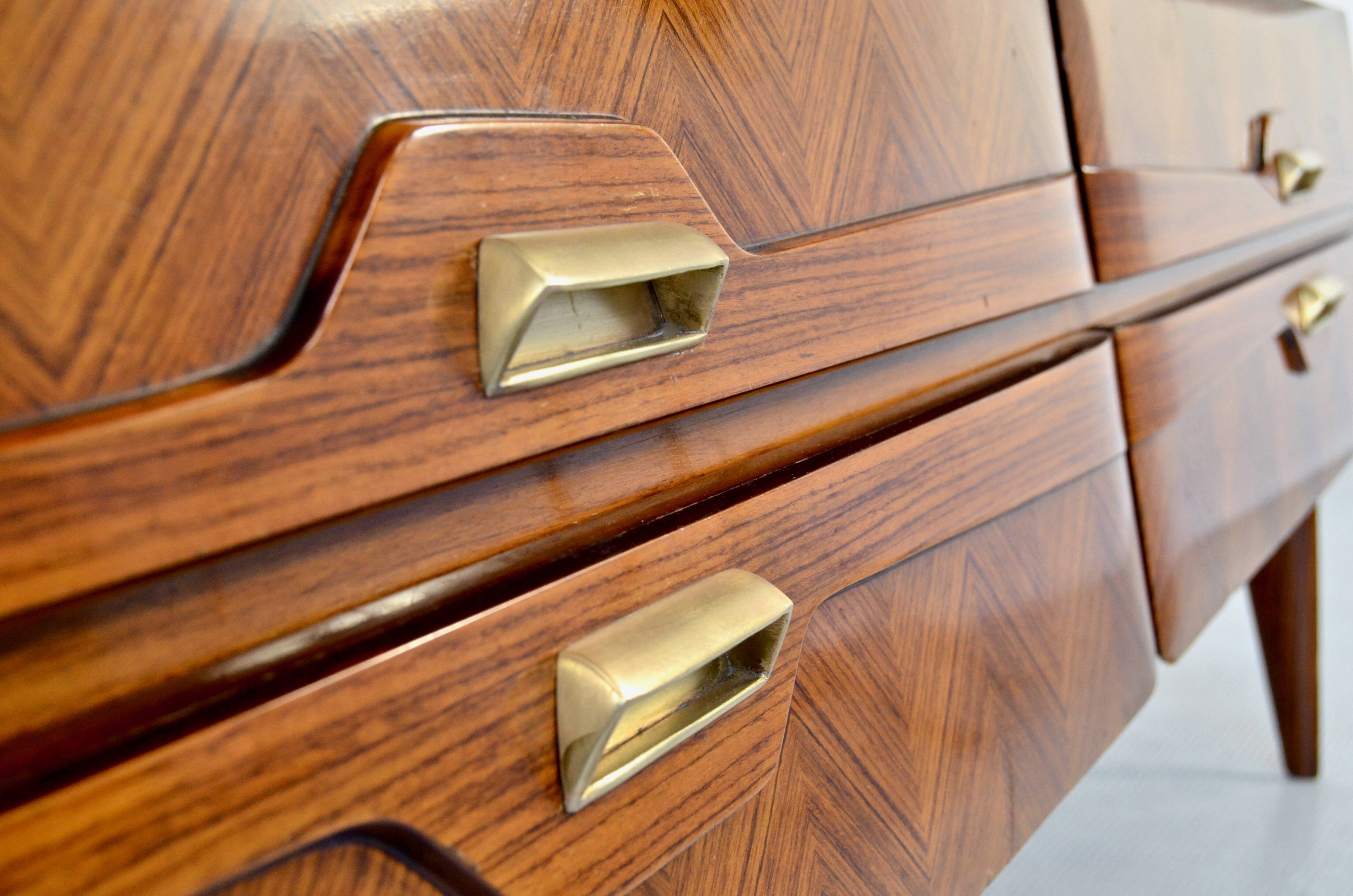 Italian Midcentury Sideboard in Rosewood, Carrara Marble and Brass