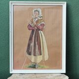 Gouache, framed peasant