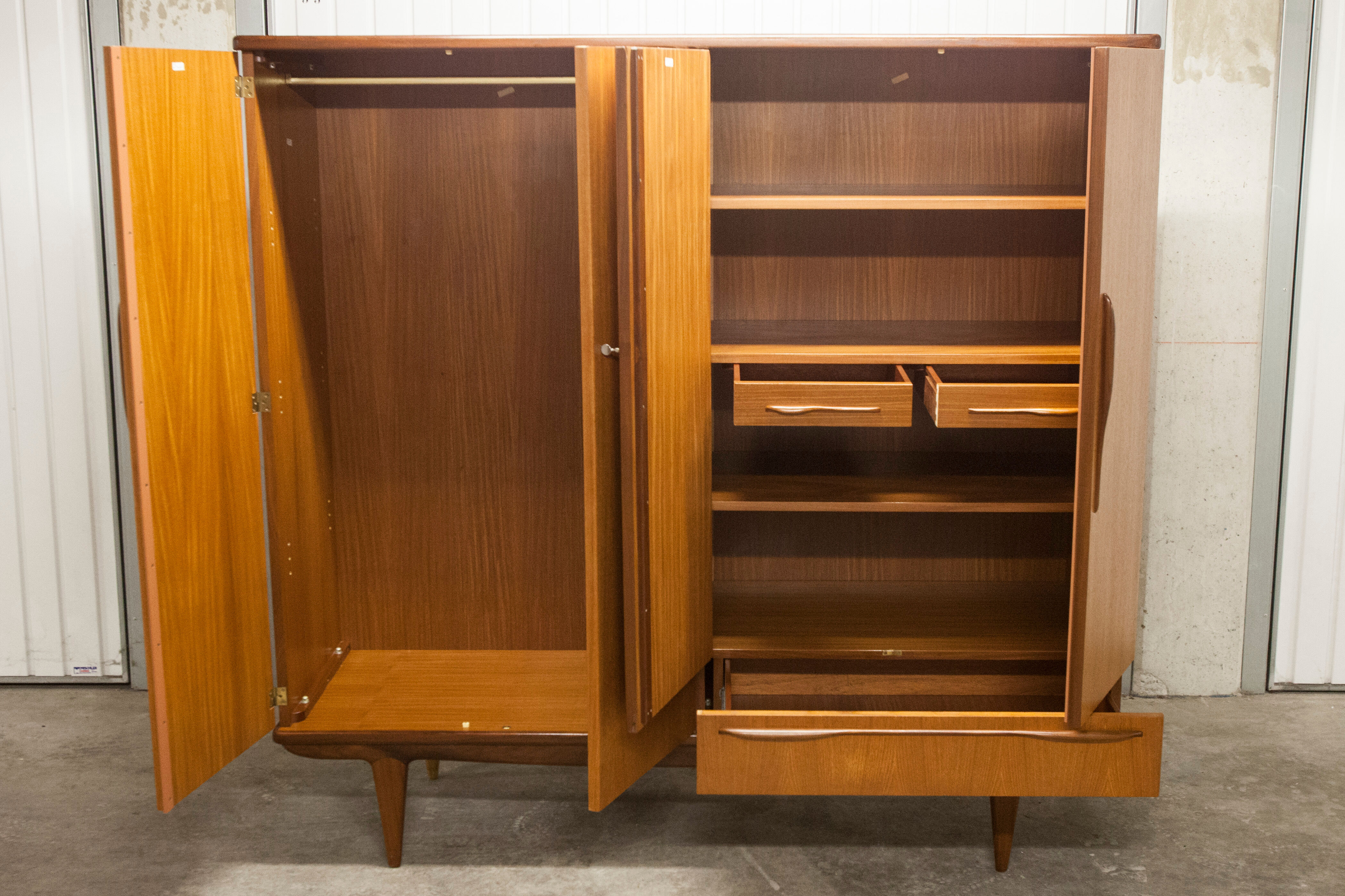 Scandinavian wardrobe 1960 teak 4 doors, 3 drawers, 2keys