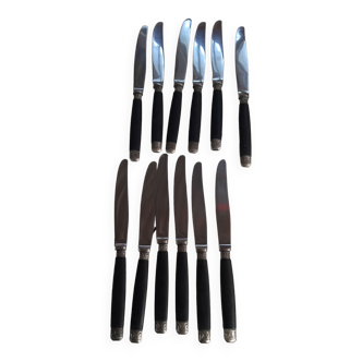 12 Art Deco black wood handle knives