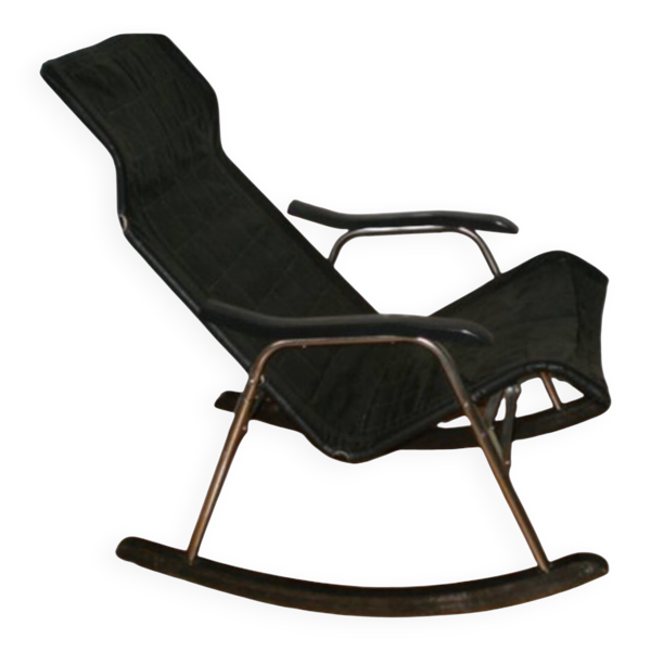 Rocking chair par Takeshi Nii-Cuir et bois -60’s